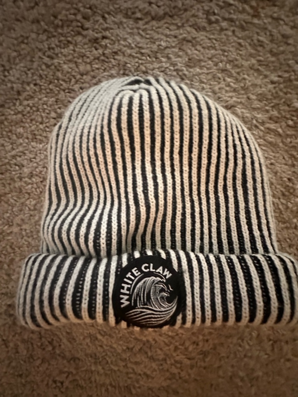 Black & White Striped Knit Beanie